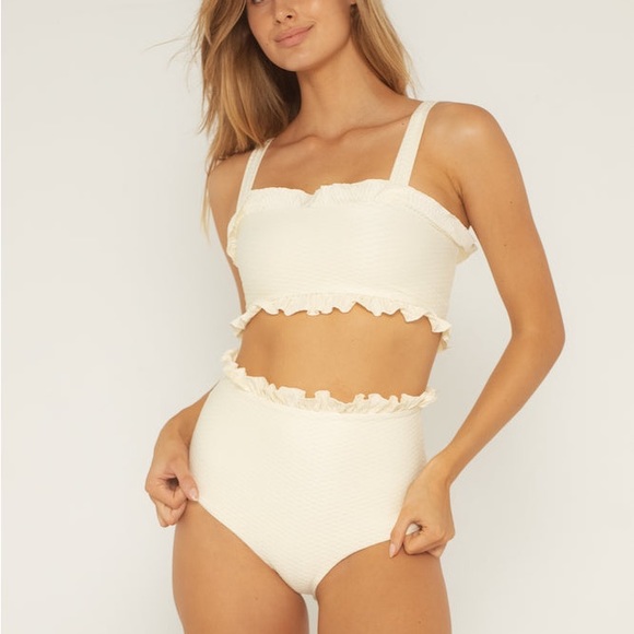 Citrine XS Textured Cream High-waisted Swimsuit Bottoms - Picture 10 of 11